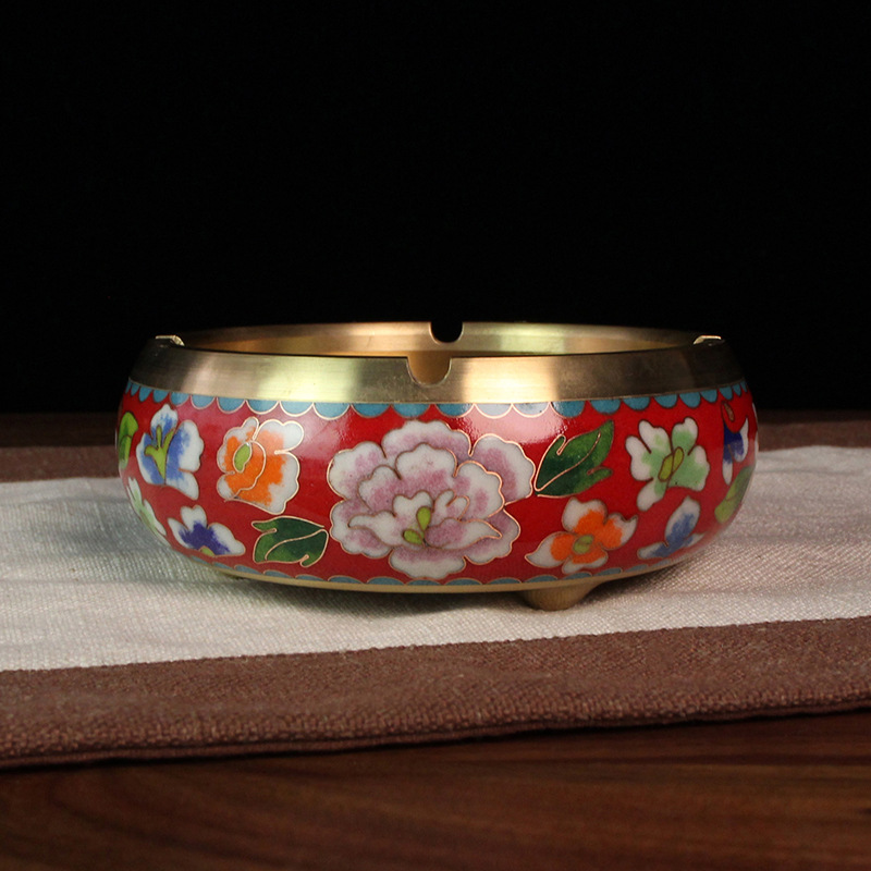 Beijing Cloisonne craft cultural gift and decorative items, traditional cast copper filigree low-temperature enamel ashtrays pic 5