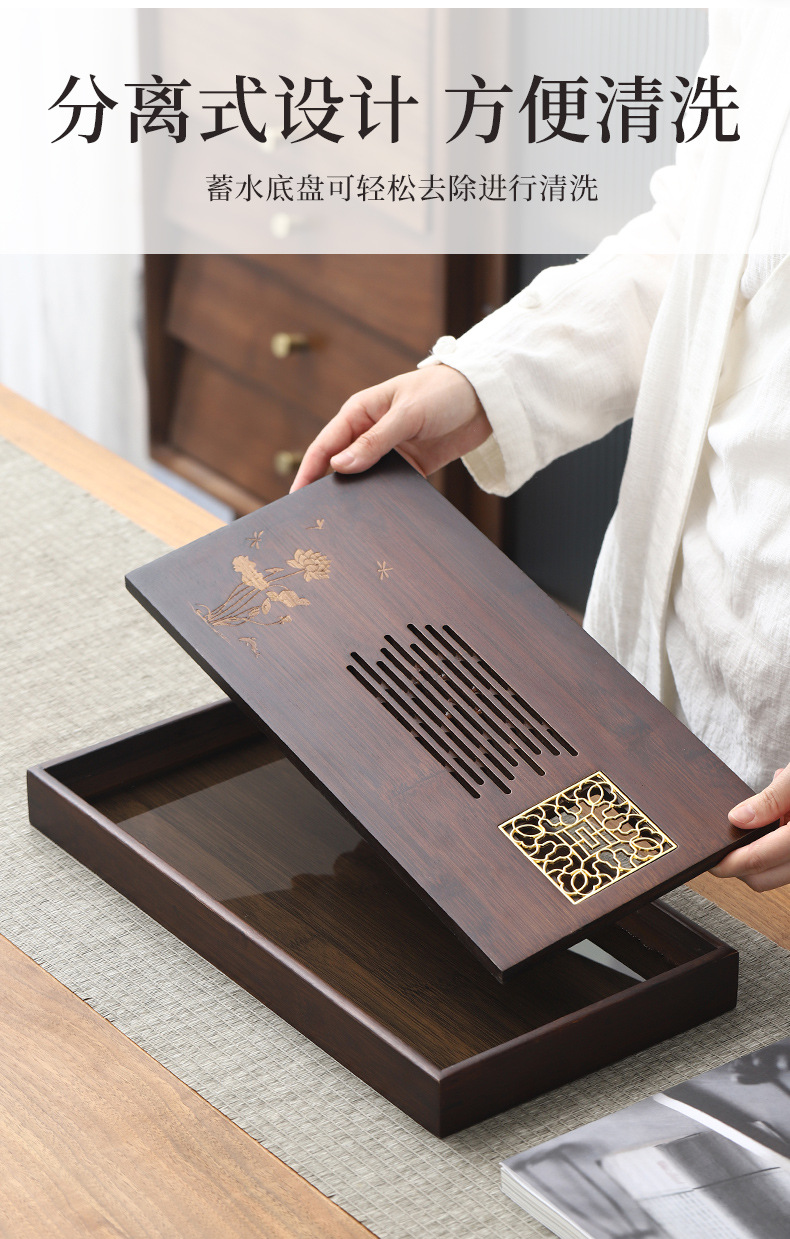 Wholesale of household small water storage trays, draining tea tables, simple rectangular bamboo tea sets, large and small sizes pic 44