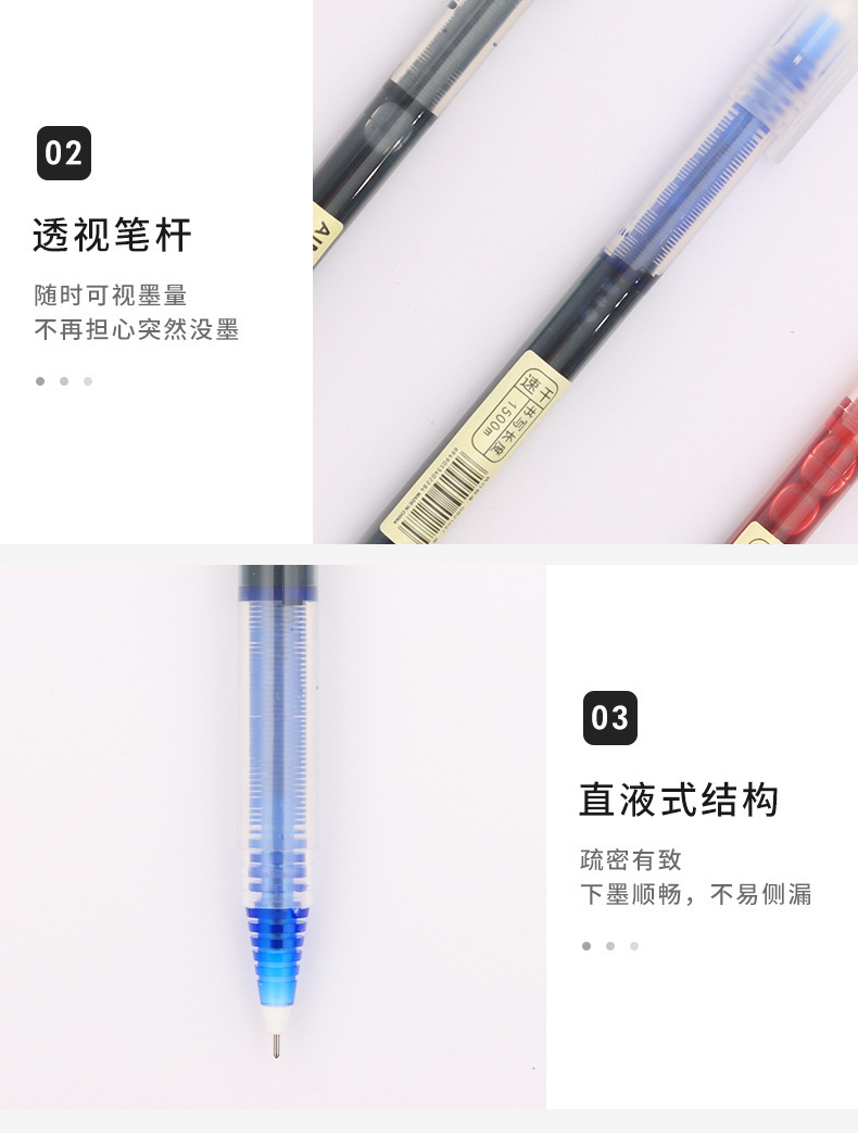 Straight liquid black stationery notebook pen, student exam signature pen, 0.5mm colored syringe gel pen pic 6