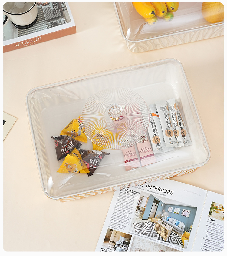 跨境高级款金边PET收纳盒桌面水果盘子透明超大号带盖水果盘长方详情13