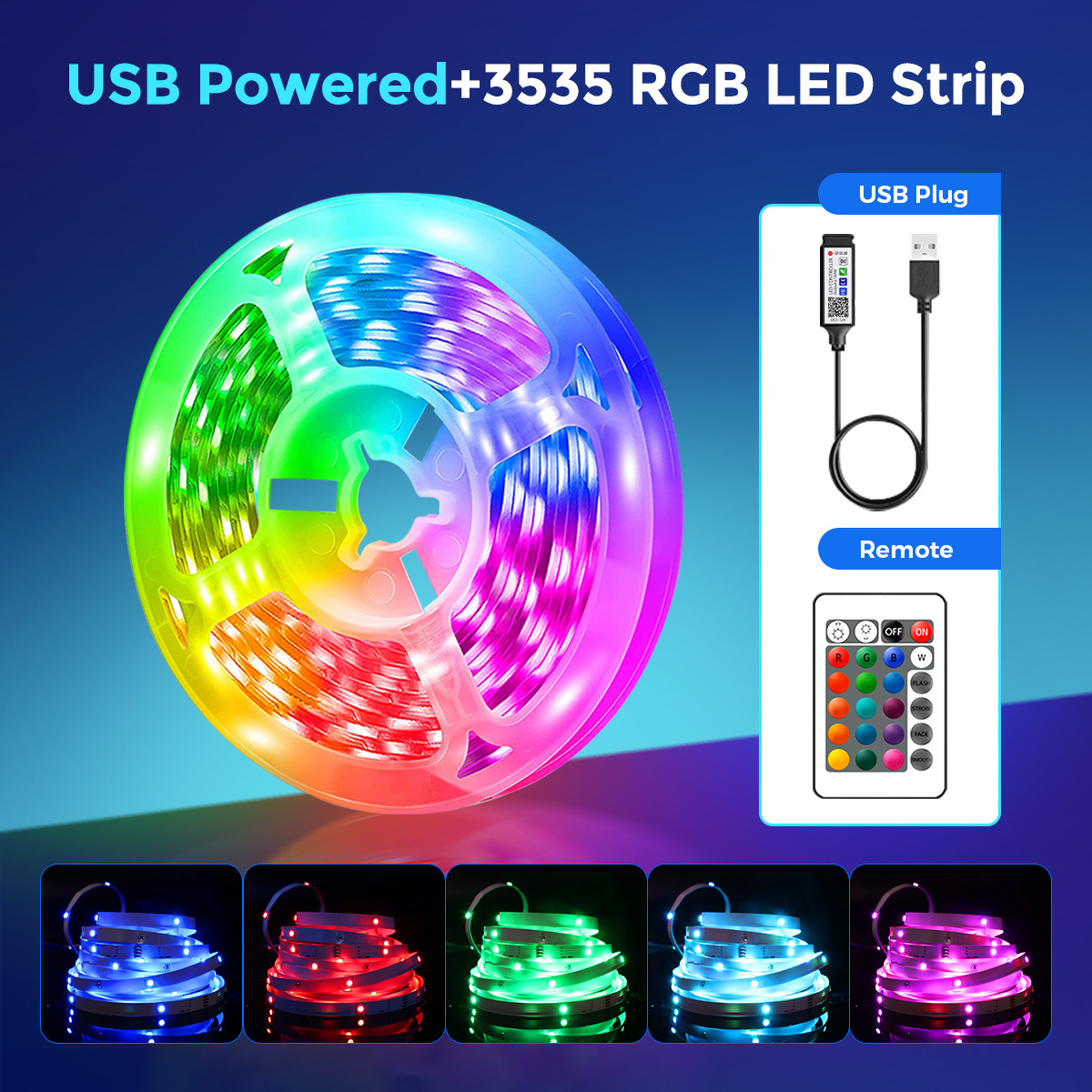 An rgb self-adhesive low-voltage 5v smart LED light strip set for e-sports atmosphere USB light strips that change color along with the music pic 1