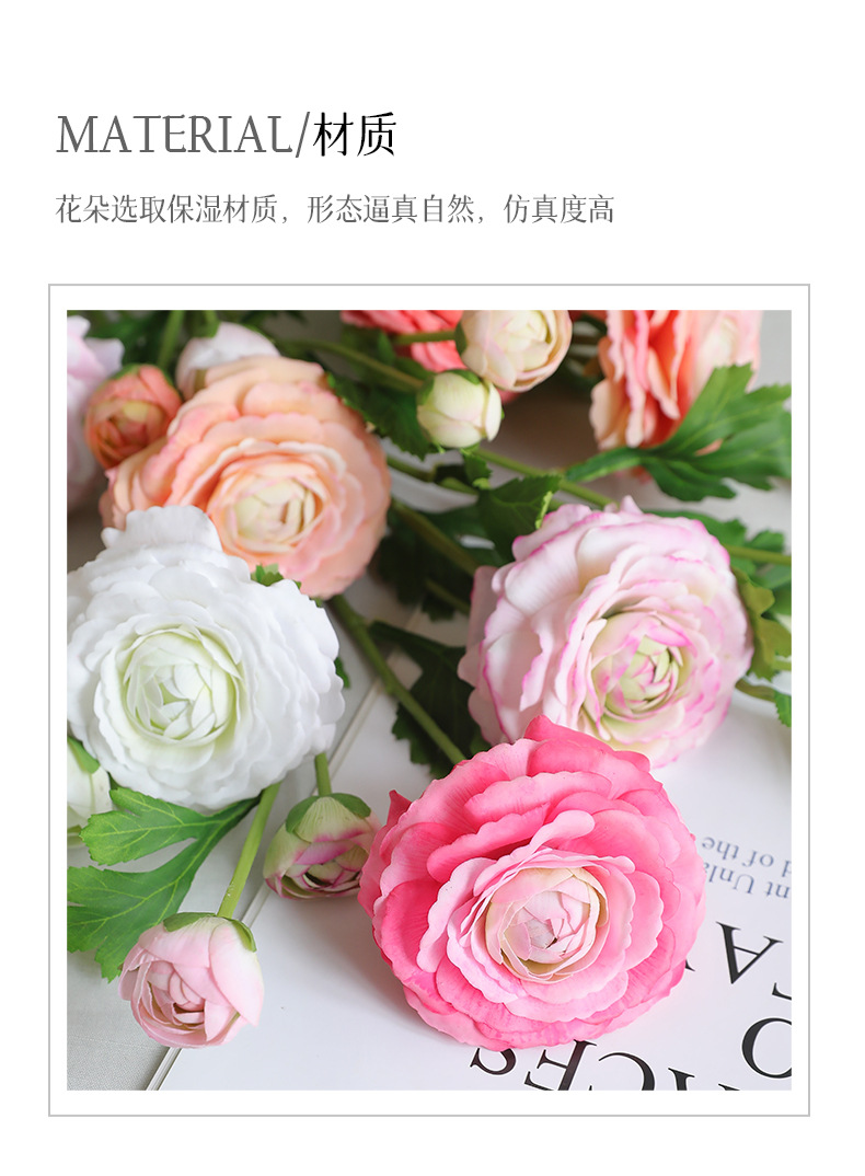 仿真高级感手感保湿三头露莲洋牡丹轻奢家居餐桌装饰假花办公文化仿真花礼盒详情14