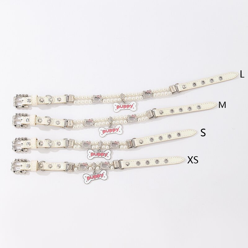 New pet beaded large bone pendant collar, small cat and dog simulation pearl water diamond cat head beaded cat chain necklaces pic 9