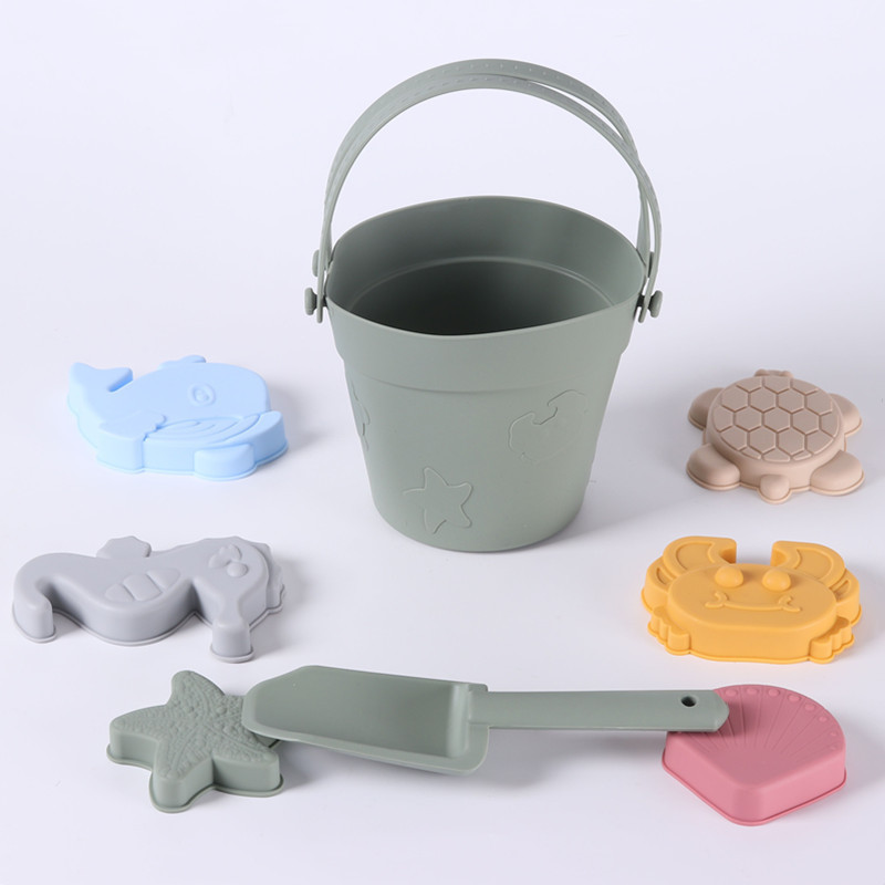 亚马逊爆款硅胶沙滩桶跨境海洋系列手提桶戏水亲子玩沙滩玩具套装详情9