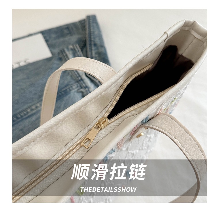 学生上课布袋包包女2024新款单肩腋下包条纹大容量通勤休闲托特包详情8