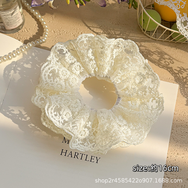 韩系少女心马卡龙色蕾丝花边重工大肠发圈温柔甜美碎花蝴蝶结发饰女头饰饰品详情8