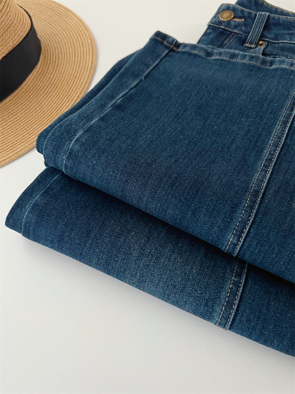 复古时髦高腰斜裁宽松显瘦百搭弹力直筒宽松微喇叭牛仔裤G031612详情17