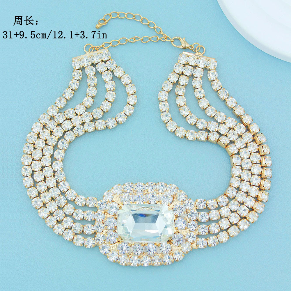 Cross-border European and American export 4-layer water diamond exaggerated personality necklace choker, elegant, shiny and luxurious claw chain necklace wholesale supply pic 5