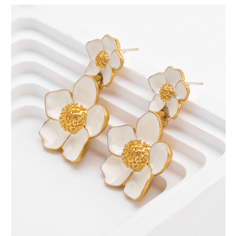 国风精致优雅花朵耳环气质高级感中古耳钉滴釉珐琅复古耳饰耳钉女详情21