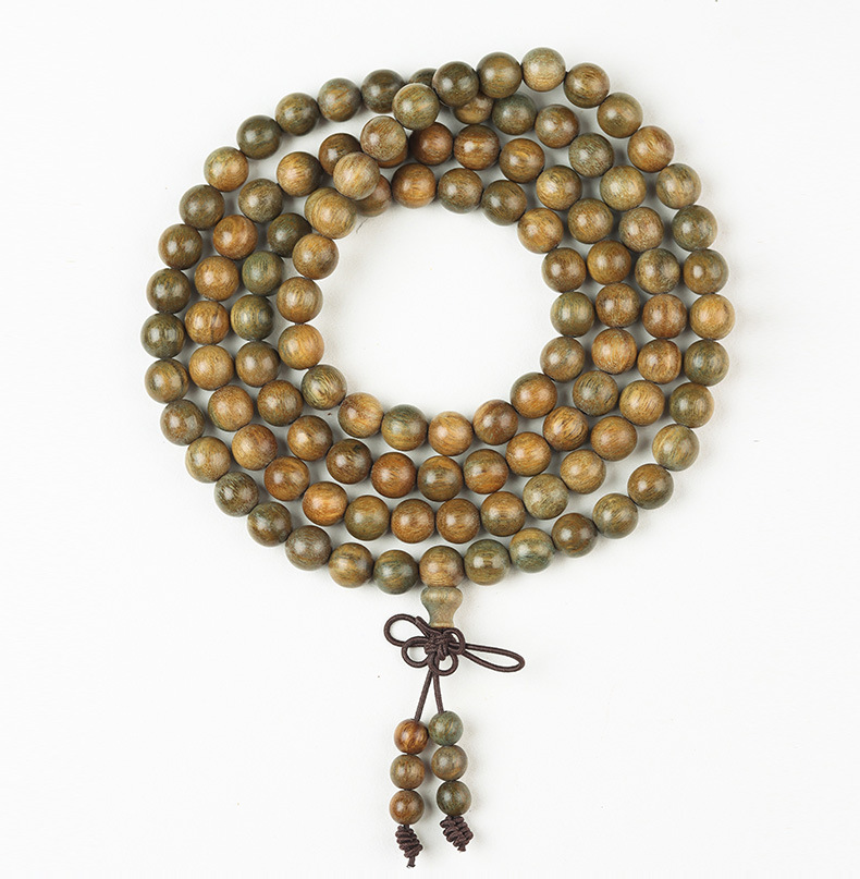 Natural green sandalwood 108-bead Buddhist prayer beads bracelet for men and women, 0.8 bracelet, ethnic ancient style, hand-held pic 1