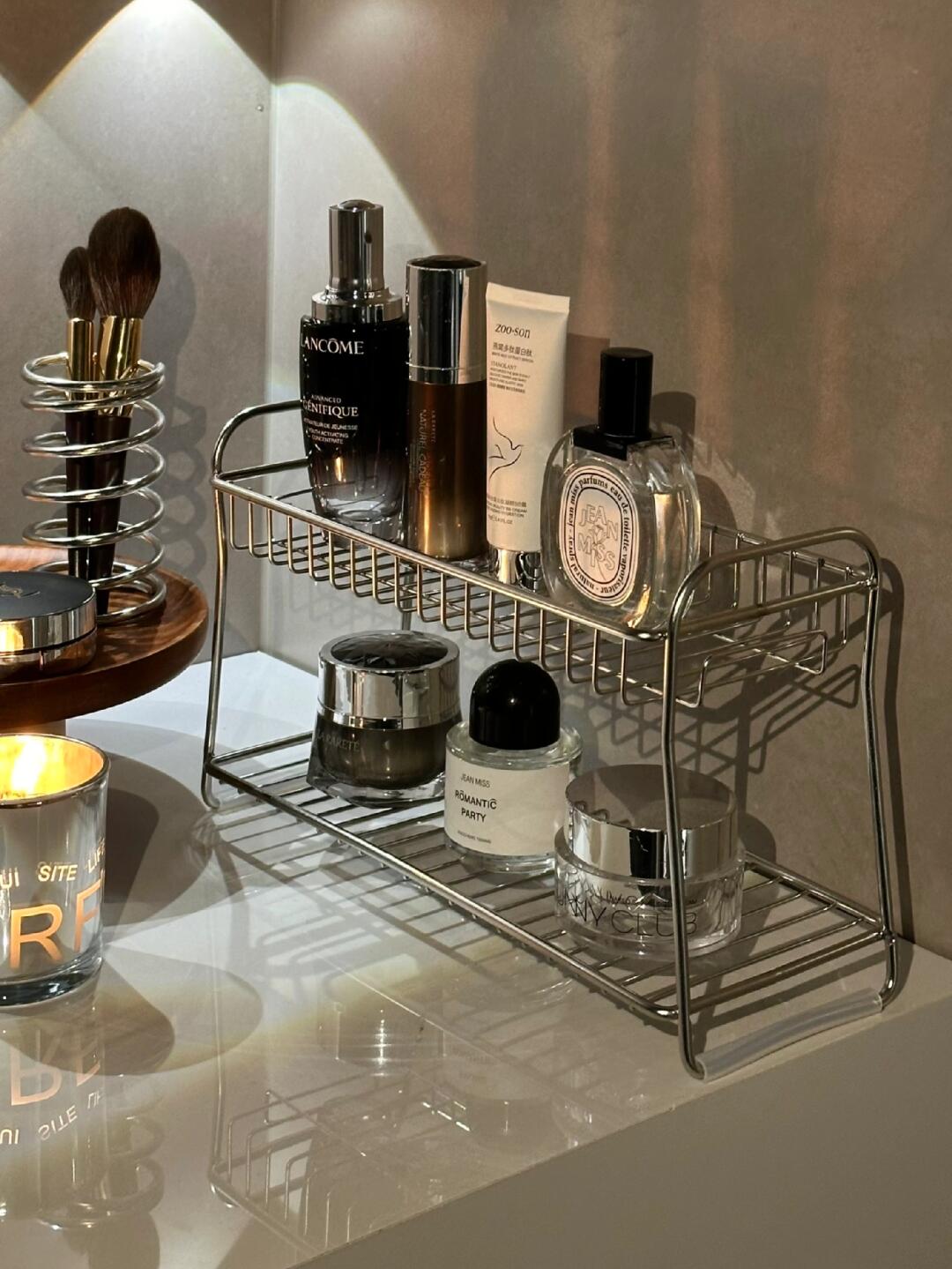 洗漱台收纳架桌面收纳盒沥水置物不锈钢化妆品筐篮铁艺卫生间浴室详情9