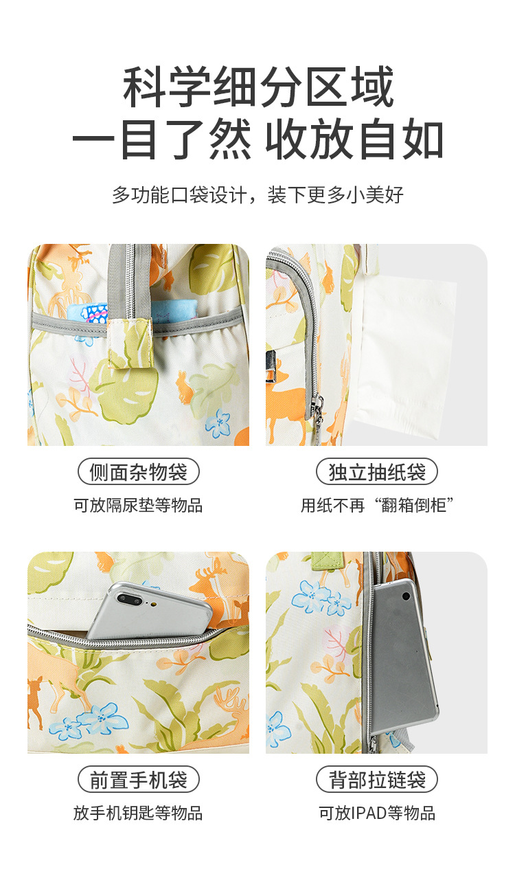 Cross-border large-capacity mommy bag, portable waterproof storage bag for taking kids out, multi-functional compartment maternity bag and baby bag pic 7