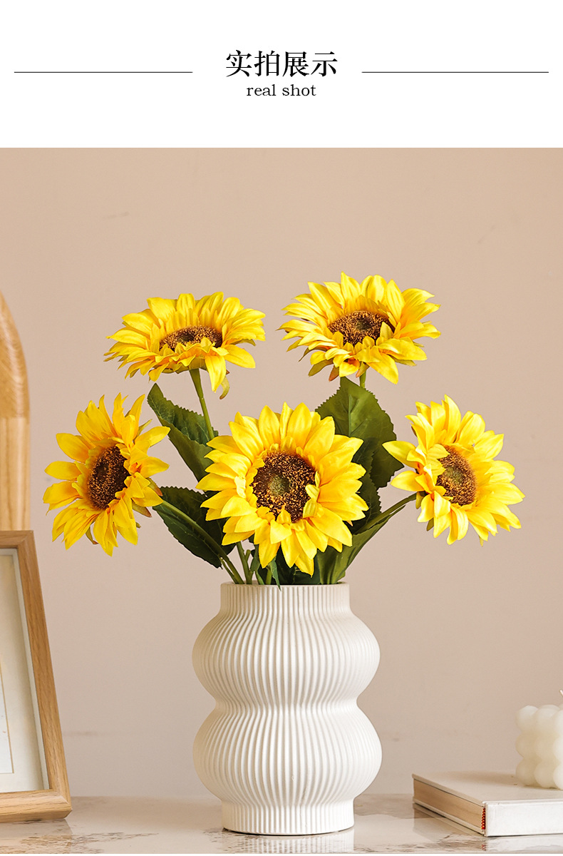 仿真单枝太阳花向日葵家居装饰婚礼插花DIY手捧花配材办公文化仿真花礼盒详情17
