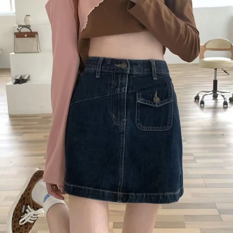 新款半身裙女2023年爆款蓝灰色高腰显瘦a字百搭包臀牛仔裙短裙夏详情2