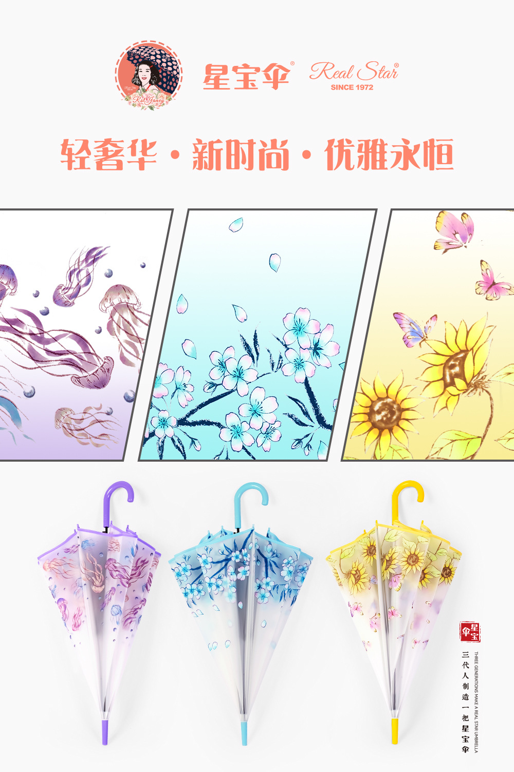 Cross-border automatic ins Japanese new long-handled umbrella, matte, frosted plastic transparent umbrella, jellyfish flower in stock for export pic 5