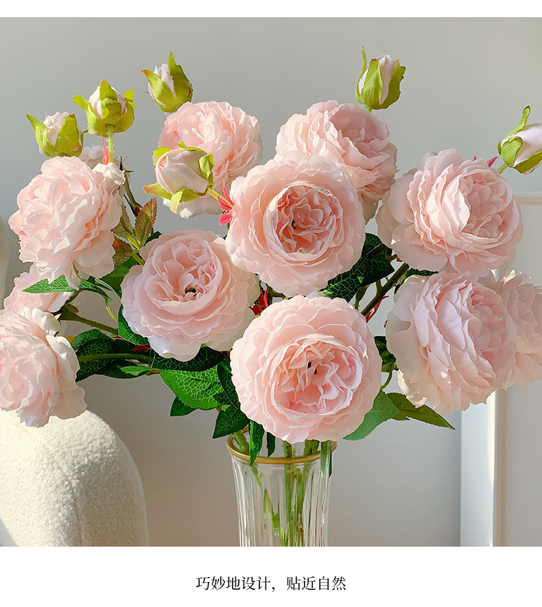 高级感逼真仿真玫瑰花假花绢花洋牡丹花束餐桌摆设客厅婚庆装饰花详情11