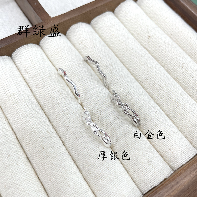 Qunlusheng S925 sterling Silver Baroque Style Half Ring, versatile diy hand-woven texture semi-finished product accessory C pic 7