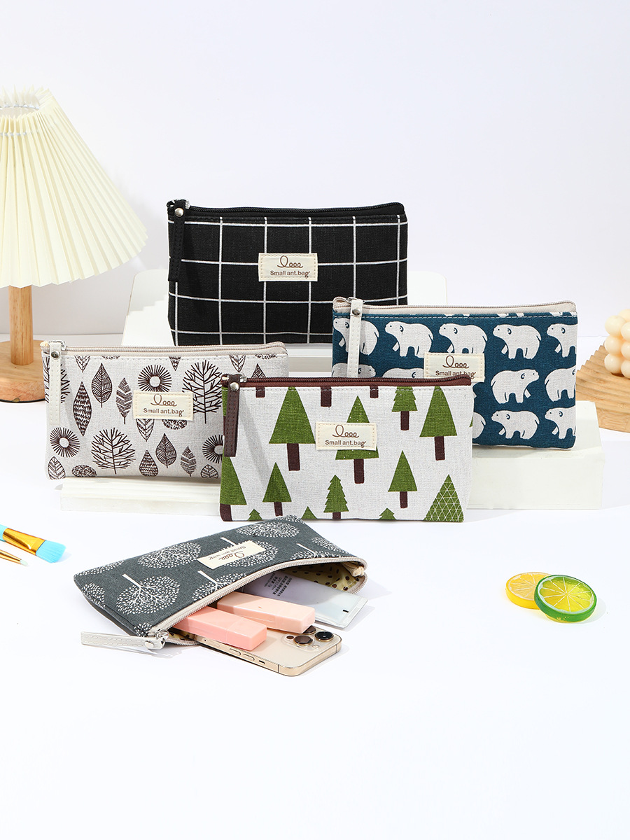 Cross-border large linen makeup bag, multi-functional, hand-held bag, mobile phone coin purse, makeup storage bag, customizable pic 1