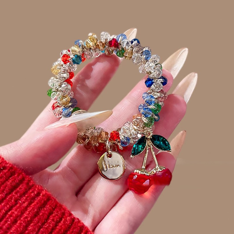 2025新潮水钻发绳两用头饰彩色手链皮筋扎马尾闺蜜款樱桃发圈女饰品发饰头饰详情7