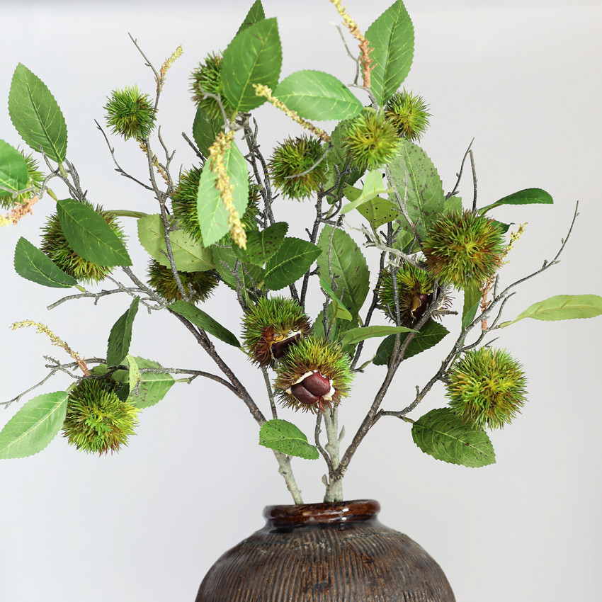 新中式宅寂风格装饰 板栗果仿真植物 插花软装植树 单枝仿真板栗果样板间装饰详情2