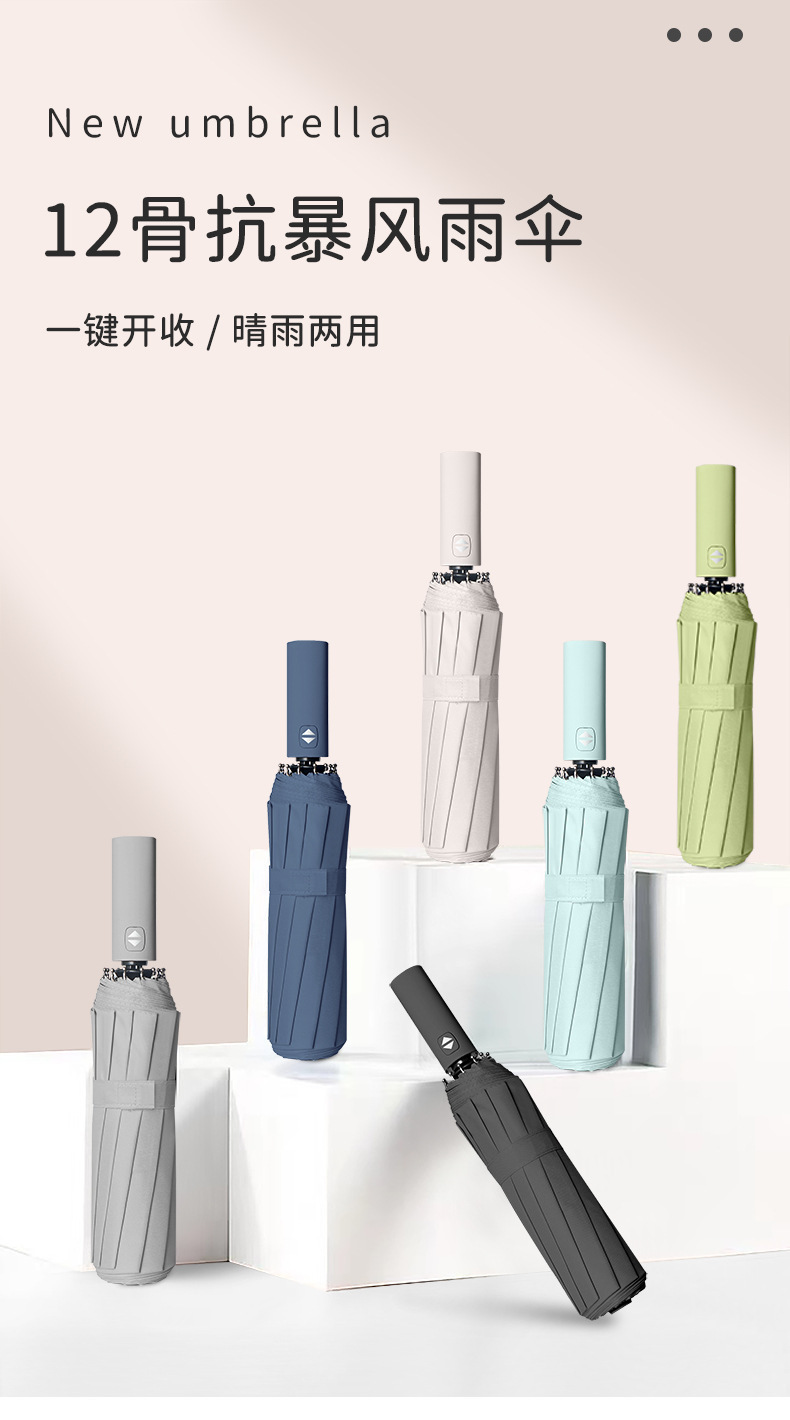 24骨全自动雨伞双人三折晴雨两用商务遮阳伞双龙骨可印制大量批发详情23