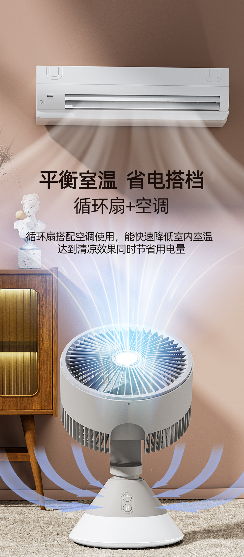 双头循环扇桌面台式夹子风扇露营风扇灯光可定时电风扇宿舍挂壁风详情25