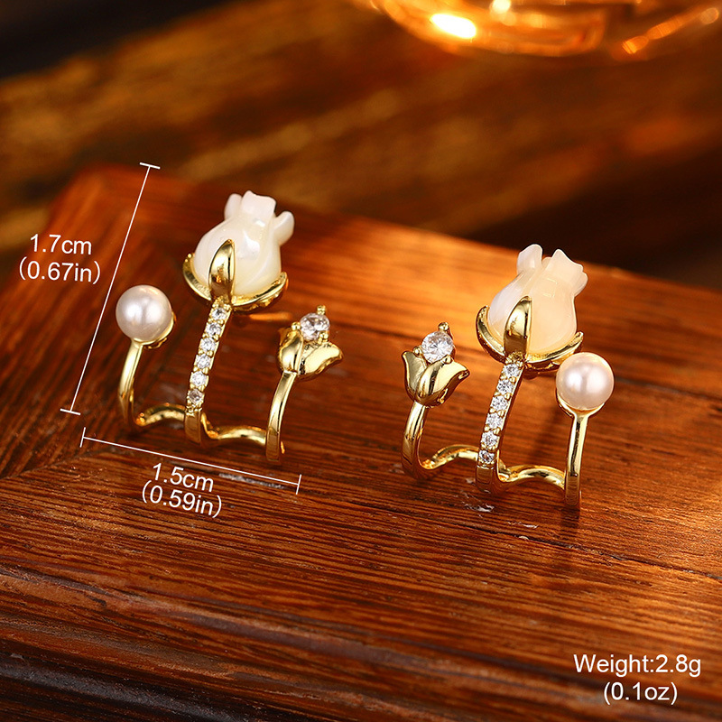 S925银针天然珍珠锆石耳钉花朵流苏多层耳环高级耳饰批发抖音爆款详情49