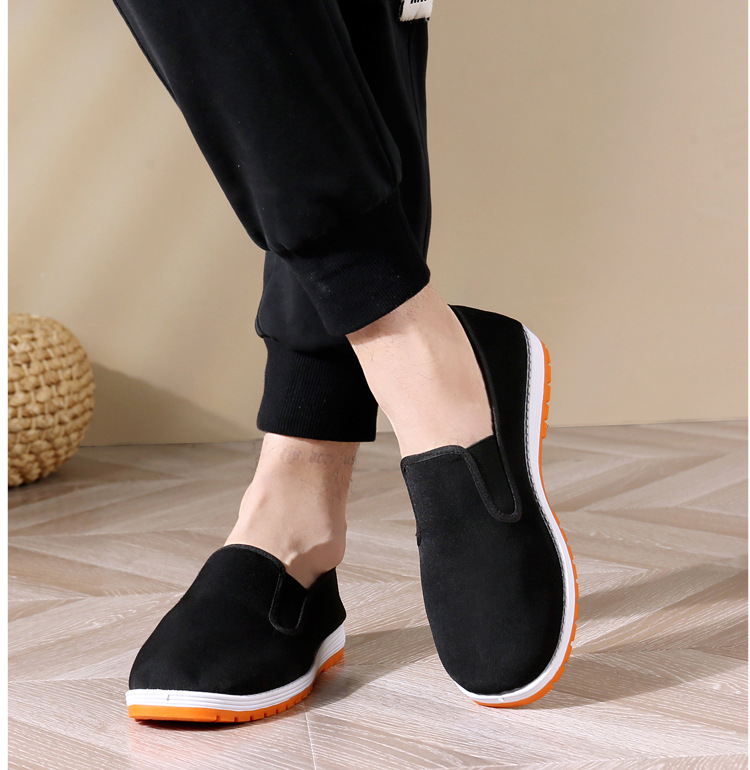 厂家批发老北京布鞋男款厚底片橡胶底纯色男士黑布鞋牛筋黄军板鞋详情15