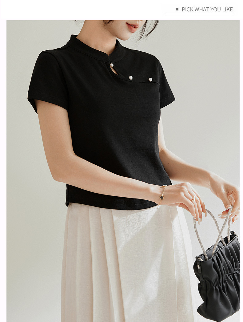 国潮国风新中式盘扣短款针织短袖t恤女2025春夏新款气质纽扣修身显瘦详情14