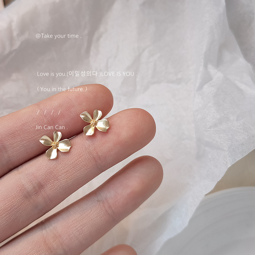 Mini ~ Simple 925 silver needle matte plated small and compact, no need to remove petal earrings for daily sleep. Factory earrings pic 5