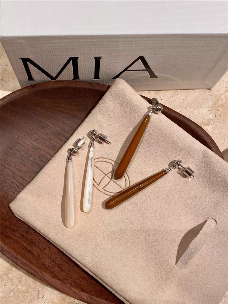 秋冬新款木纹石白贝母Teardrop耳环气质轻奢显脸瘦长款泪滴耳坠详情1