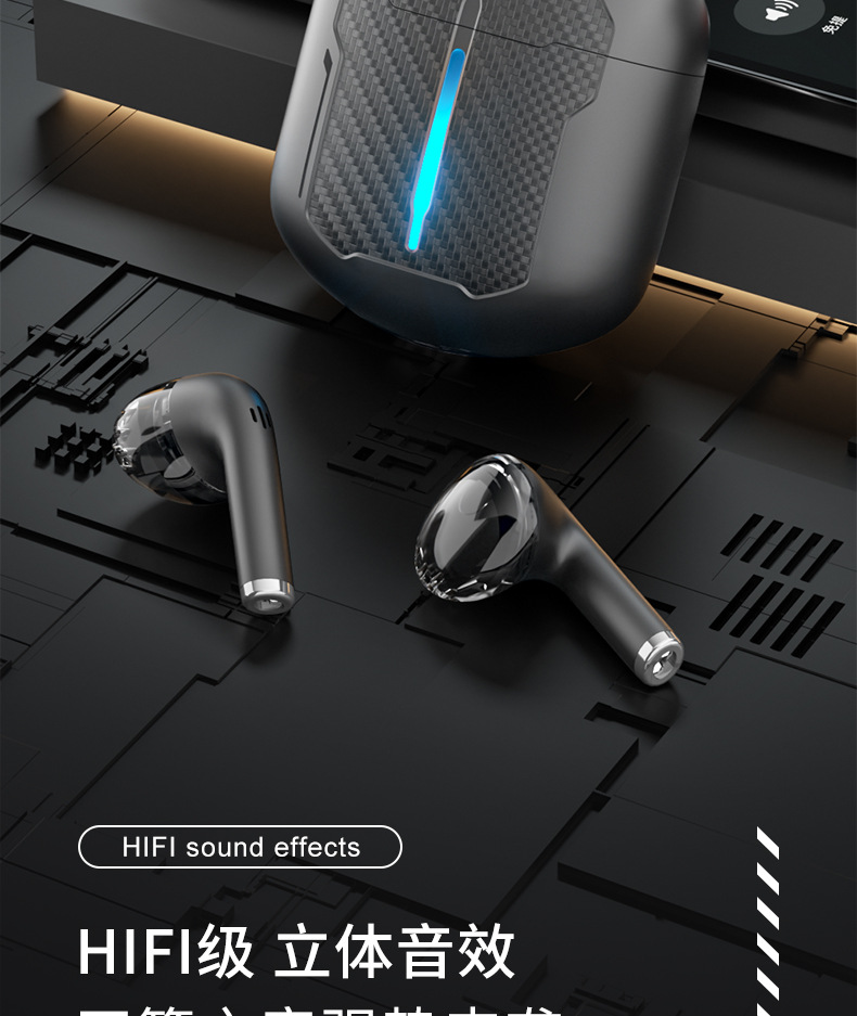 GM88 wireless Bluetooth headphones: New smart noise-cancelling, comfortable, waterproof, semi-in-ear with digital display, private mold, trendy style pic 5