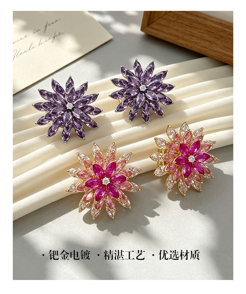 Light luxury and high-end, rotatable three-layer gradient flower stud earrings, copper alloy inlaid with zircon s925 silver needle exquisite earrings pic 13