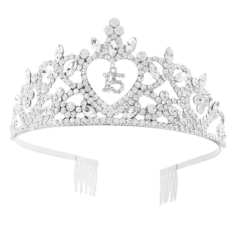 European and American cross-border design sense diamond-encrusted 15-16-year-old digital pendant water diamond crown birthday party headwear crown pic 15
