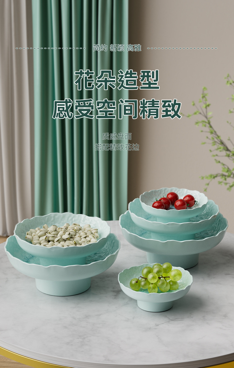Customized melamine high-legged fruit plate, home living room dried fruit plate, Chinese tray, high-end dessert display, dim sum plate pic 12