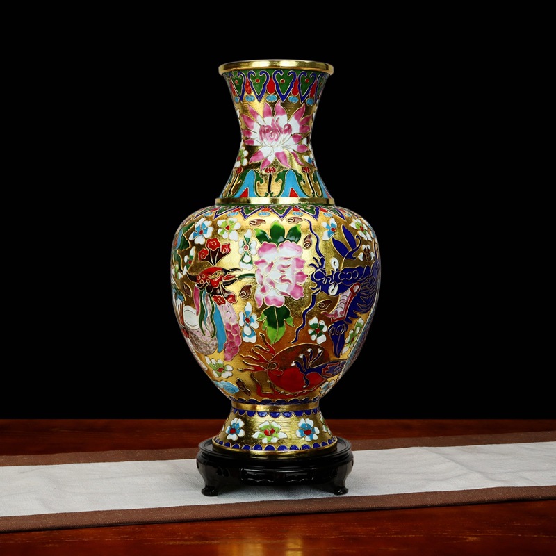 Fine workmanship Beijing Jingtai Blue Vase, gift, cloisonne enamel filigree silver blue, 15-inch dragon and Phoenix Zhou ware Lei vase pic 6