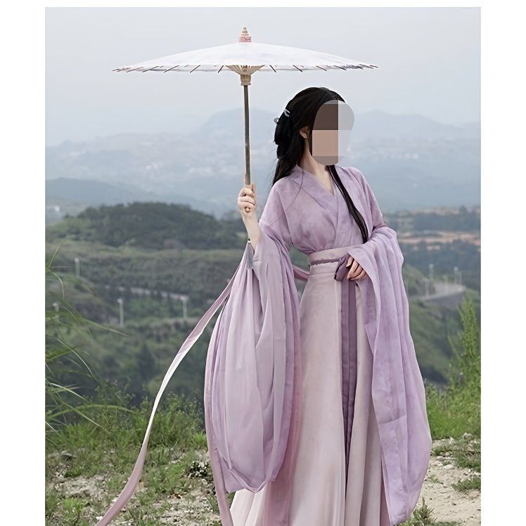 国潮-魏晋风成人汉服女学生印花交领广袖中国风八破裙古装日常详情2