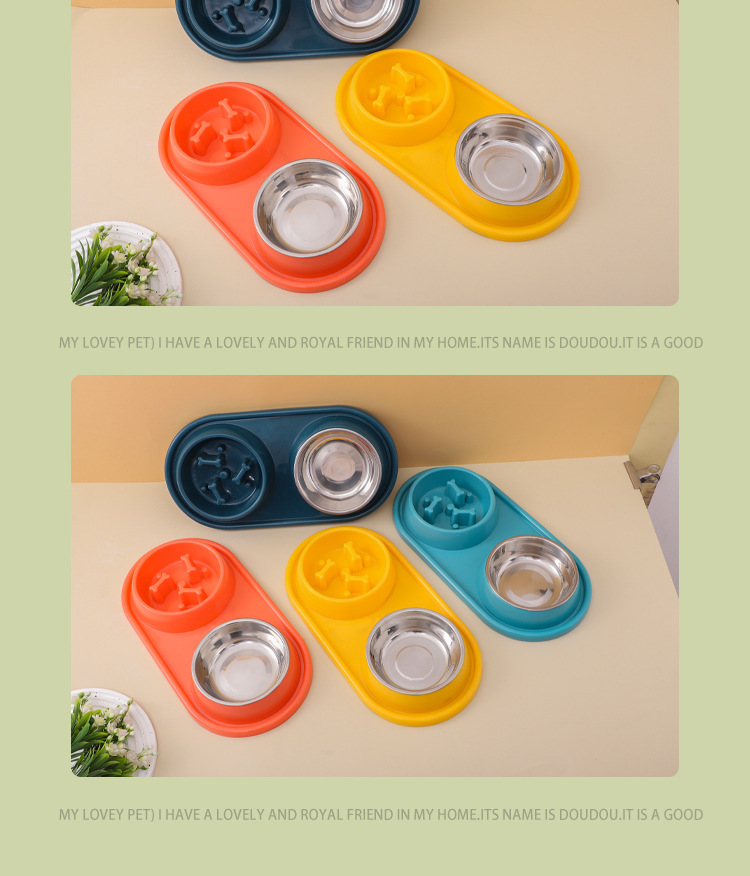 宠物二合一双碗喝水喂食防滑慢食碗不锈钢狗粮碗猫咪狗狗用品批发详情13