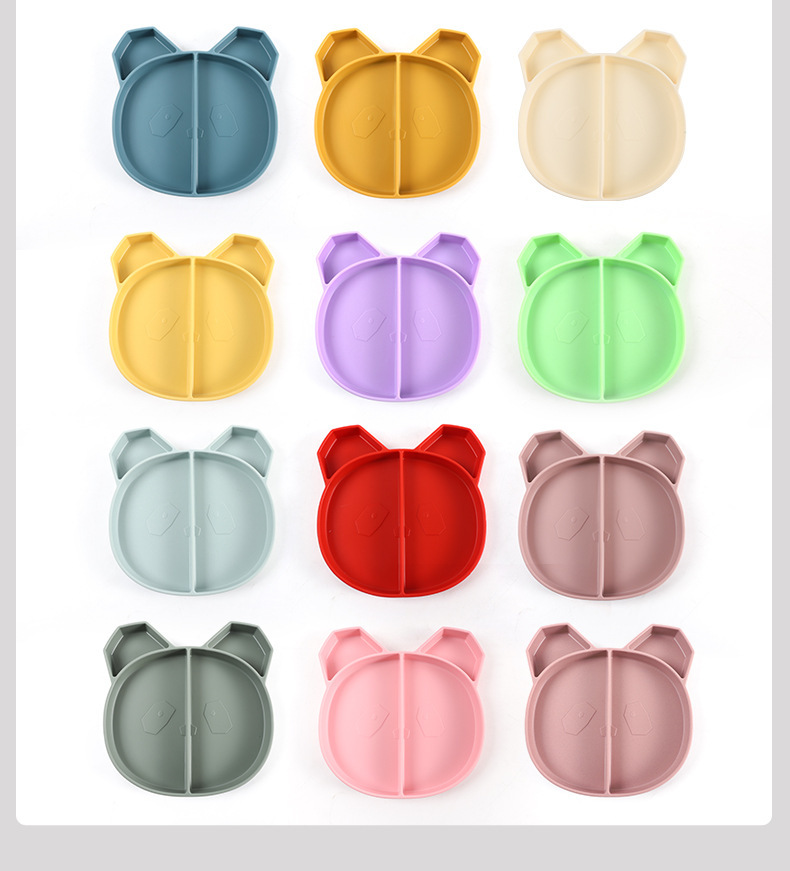 宝宝食品级硅胶餐具卡通熊猫分格餐盘婴儿辅食碗训练餐具批发详情3