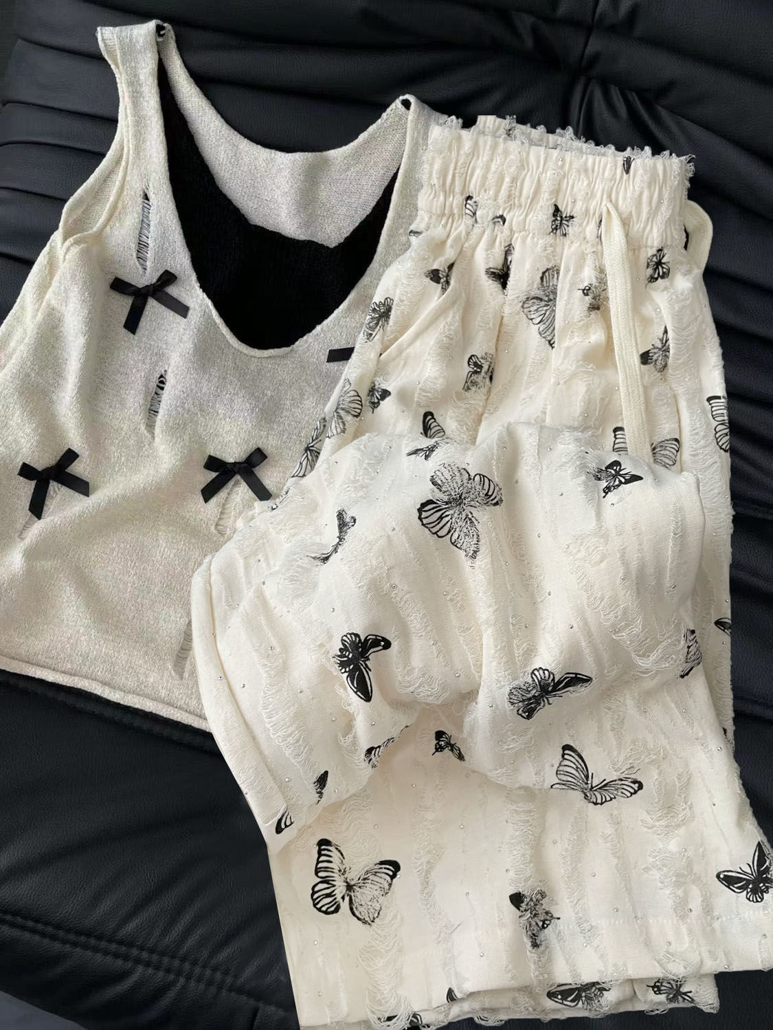 2024新款夏季甜辣妹吊带蝴蝶结休闲裤套装女 一整套搭配连衣裙两件套 轻松打造时尚潮流风格详情3