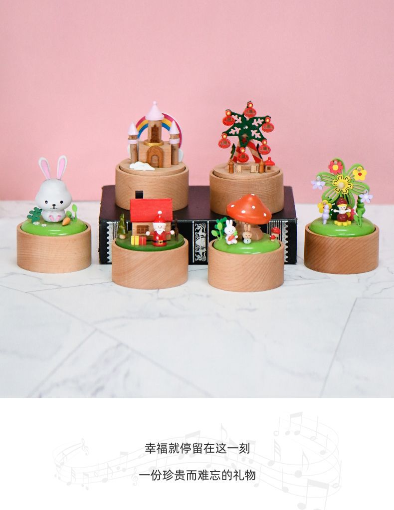 跨境现货创意迷你新品小火车实木音乐盒八音盒儿童摆件机芯摩天轮详情5