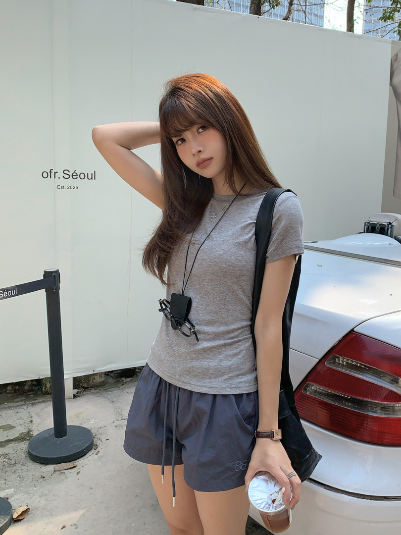 GAGD Tencel wool shoulder short-sleeved T-shirt for women, Millennium, sweet and cool, waist-tightening sport short-sleeved T-shirt top for spring pic 11