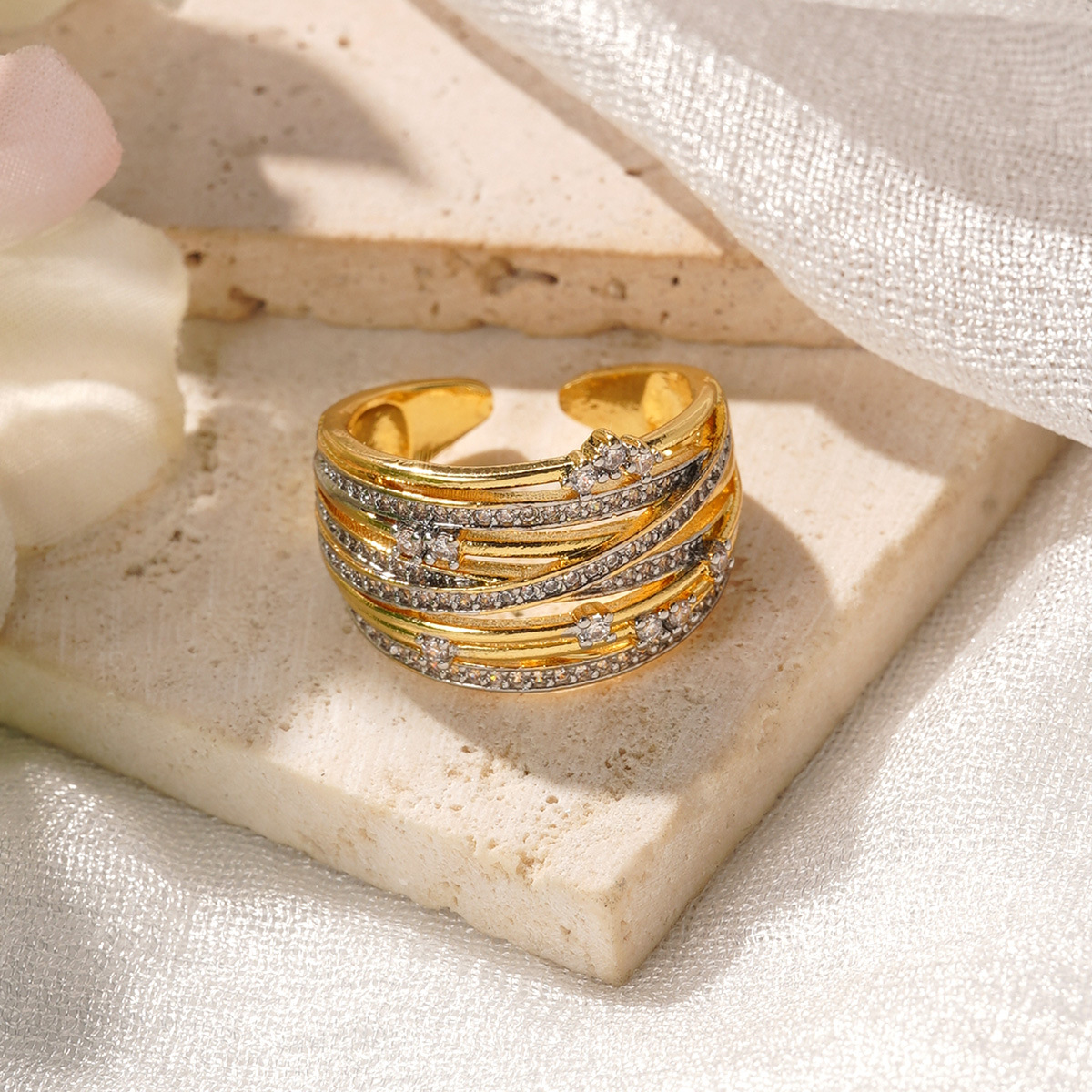 European and American ins light luxury open ring, fashionable and versatile, geometric line zirconium-inlaid small chanel-style simple ring, niche wholesale pic 20