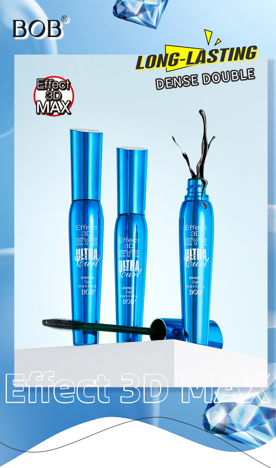 Cross-border exclusive bob Three-dimensional curling mascara: Thick, non-smudge, slender, waterproof and long-lasting black base cream pic 4