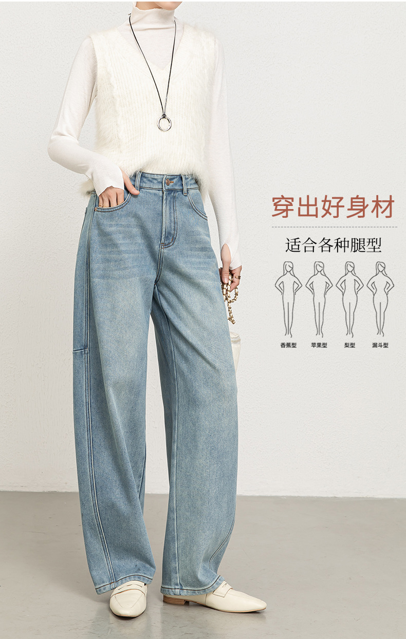 如果2025年冬季新款植绒加厚牛仔弯刀裤女高腰宽松香蕉长裤8166H详情8