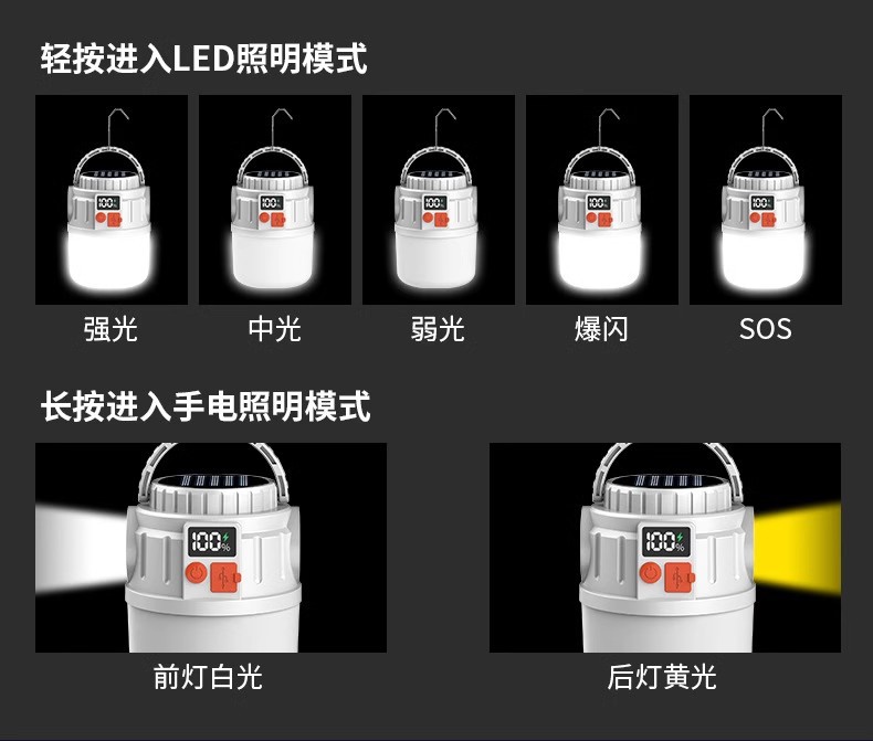 LED solar rechargeable bulbs, outdoor ultra-bright lighting fixtures, household power outage emergency lights, night market stall lights pic 13