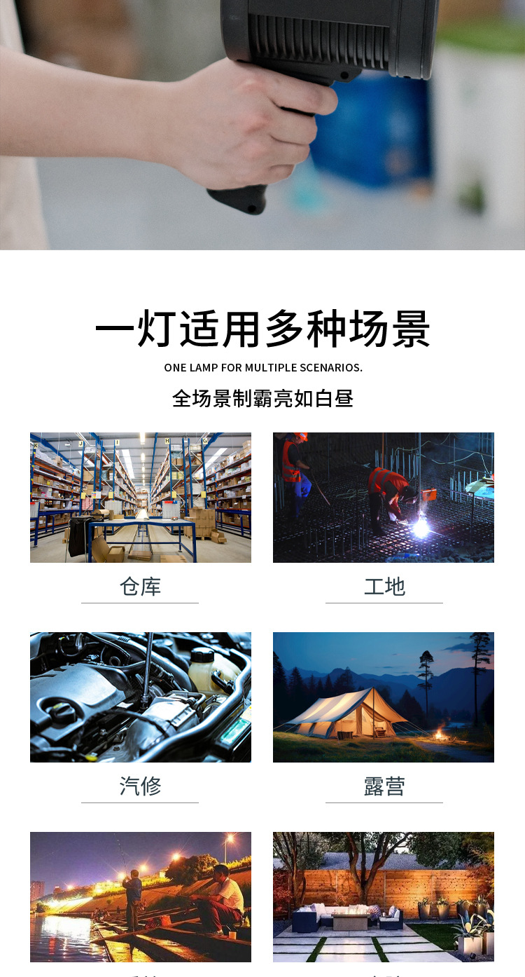 Cross-border searchlight, solar USB charging, hand-held LED multi-source power display, long-range strong light flashlight pic 2