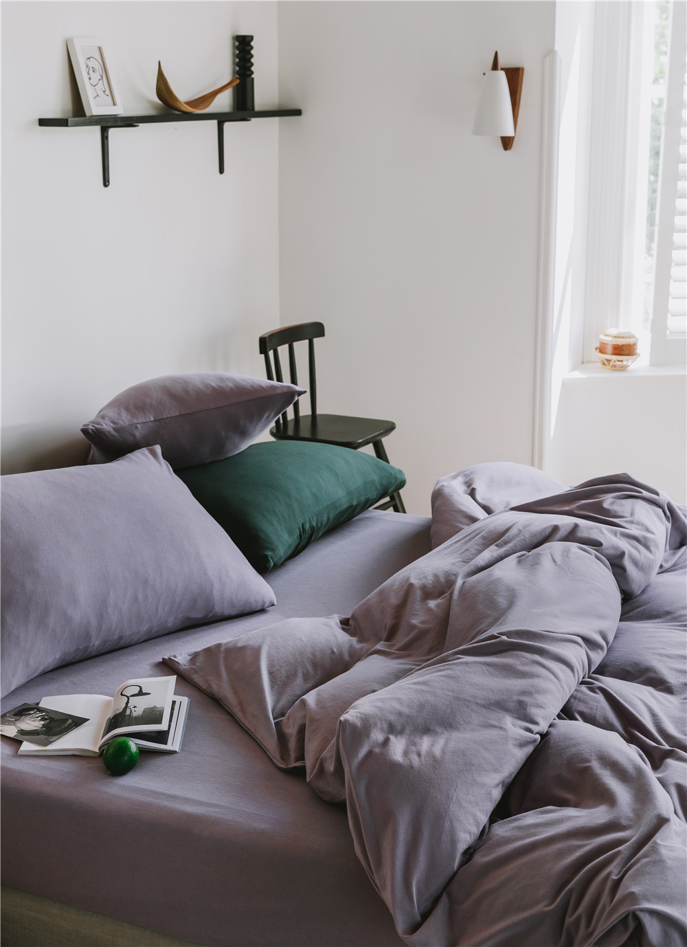 ins Japanese-style solid color all-cotton knitted cotton four-piece set, skin-friendly nude sleeping plain double-layer Indian cotton bed sheet pic 90