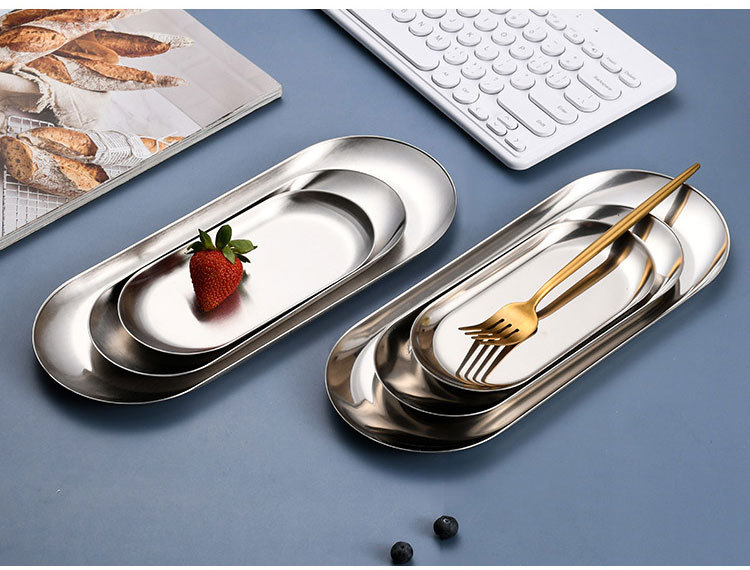 Retro 304 stainless steel golden oval plate, commercial towel plate, ins jewelry plate, dessert tray, snack plate pic 17