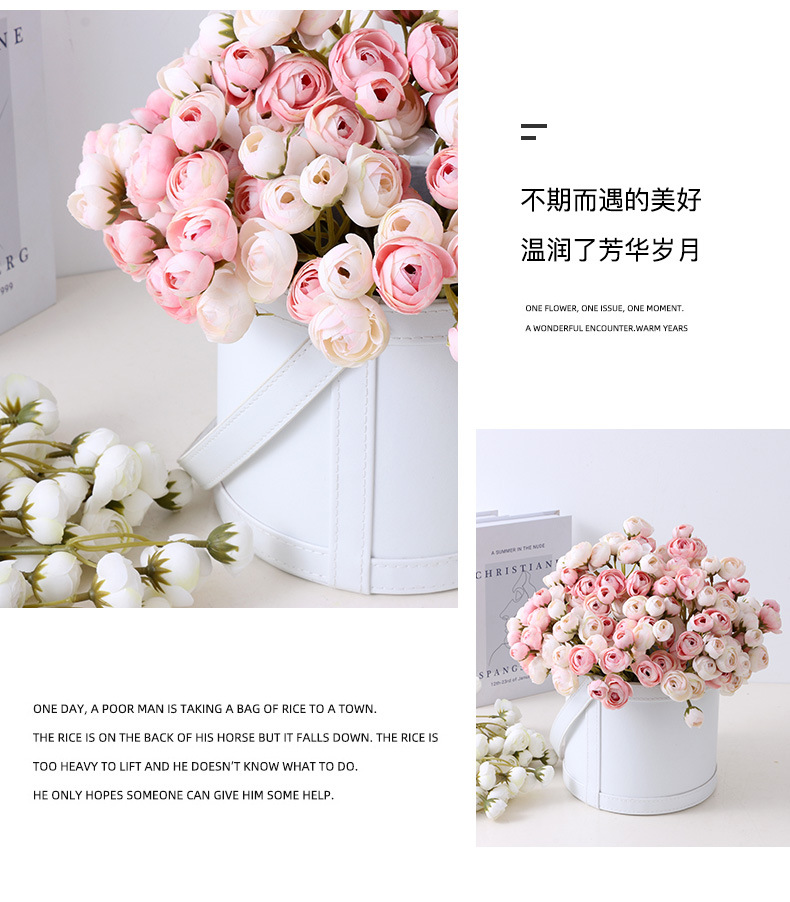 迷你仿真露莲花束小茶玫瑰家居装饰人造花新娘手捧绢花多头小玫瑰宠物园艺花盆容器详情19